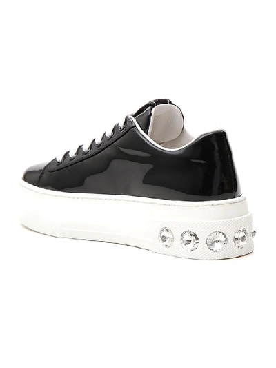 Shop Miu Miu Platform Crystal Embellished Sneakers In Black