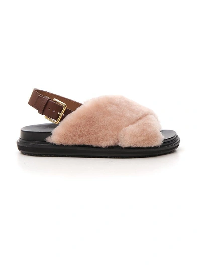 Shop Marni Fussbett Fur Sandals In Beige