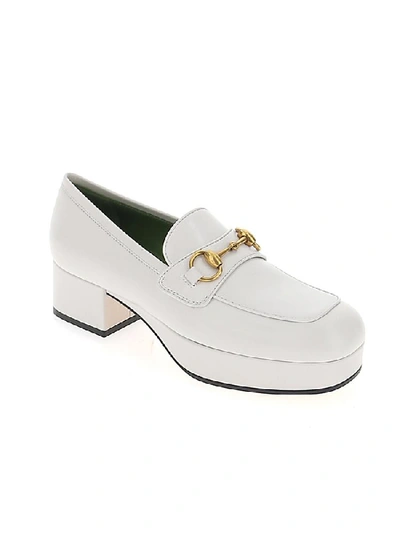 Shop Gucci Horsebit Platform Loafers In White