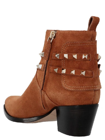 Shop Valentino Garavani Rockstud Ankle Boots In Brown