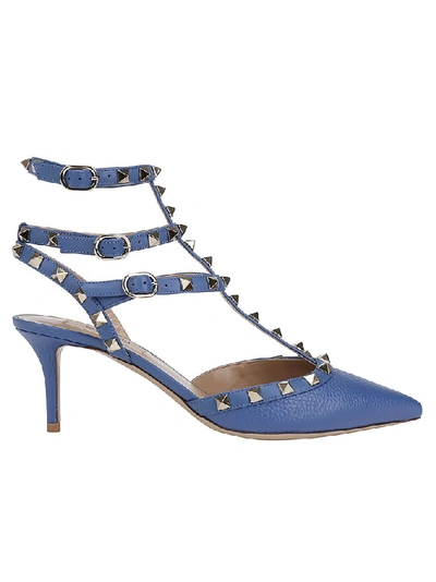 Shop Valentino Garavani Rockstud Ankle Strap Pumps In Blue