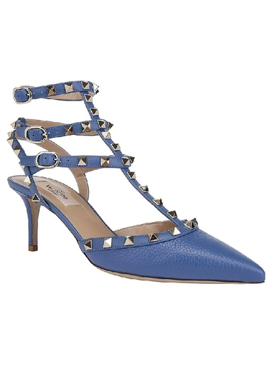 Shop Valentino Garavani Rockstud Ankle Strap Pumps In Blue