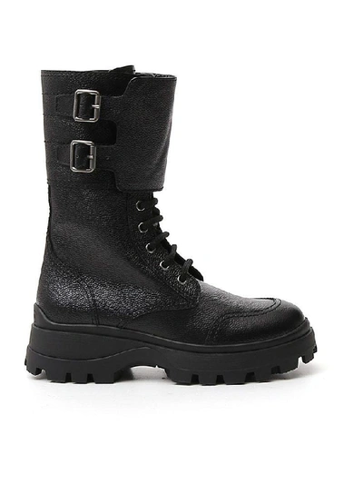 Shop Miu Miu Buckle Trim Combat Boots In Black