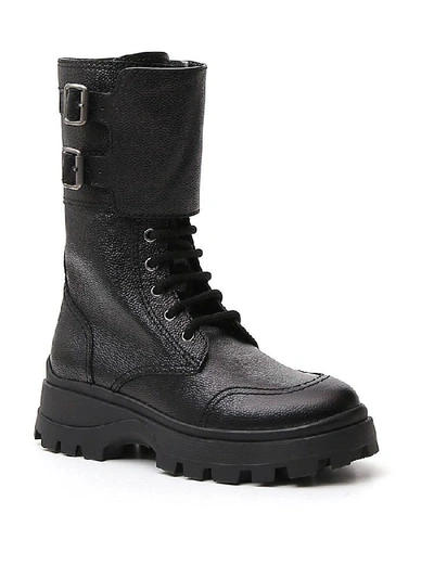 Shop Miu Miu Buckle Trim Combat Boots In Black