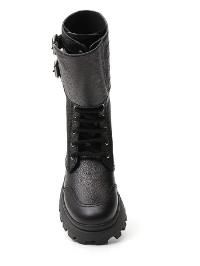 Shop Miu Miu Buckle Trim Combat Boots In Black
