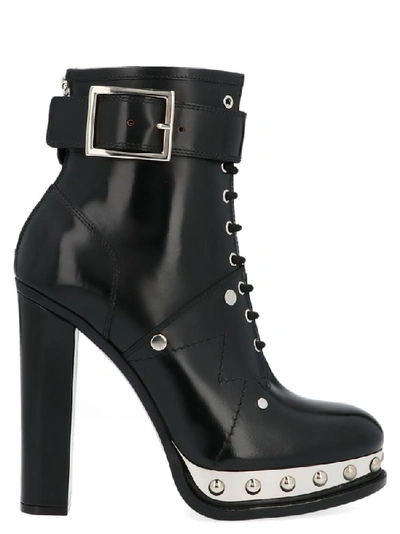 Shop Alexander Mcqueen Studded Buckled Ankle Boots In Black