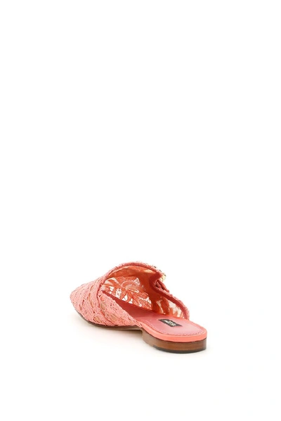 Shop Dolce & Gabbana Lace Embellished Buckle Slippers In Pink