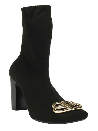 Shop Balenciaga Bb Logo Plaque Sock Style Ankle Boots In Black