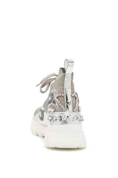 Shop Valentino Garavani Embroidered Hi Top Sock Sneakers In Silver