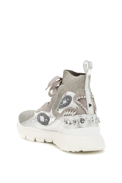 Shop Valentino Garavani Embroidered Hi Top Sock Sneakers In Silver