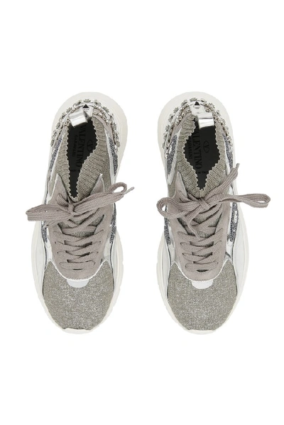 Shop Valentino Garavani Embroidered Hi Top Sock Sneakers In Silver