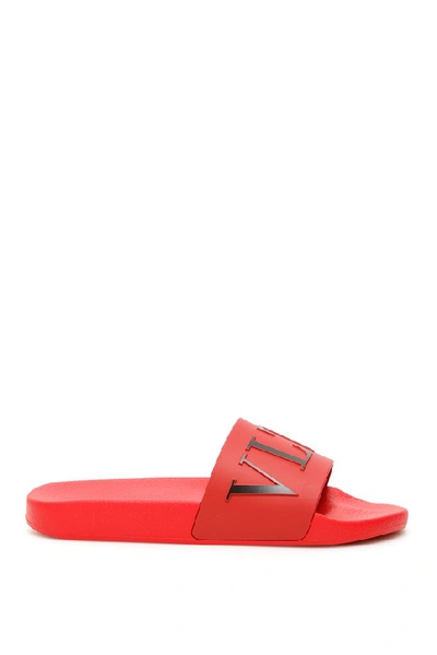 Shop Valentino Vltn Slides In Red