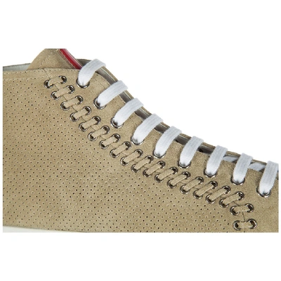 Shop Prada High Top Suede Sneakers In Beige