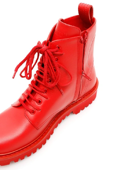 Shop Valentino Vlogo Combat Boots In Red