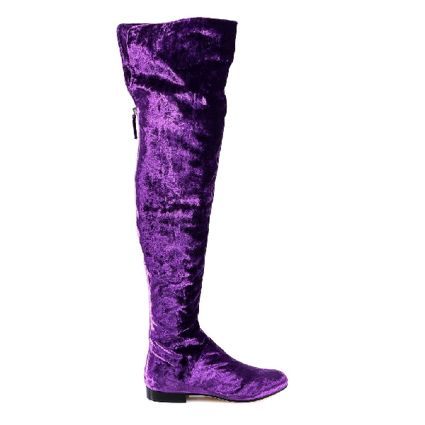 purple knee high boots