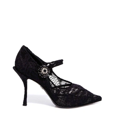 Shop Dolce & Gabbana Jewelled Lace Pumps In Black