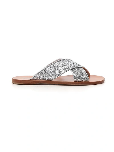 Shop Miu Miu Glitter Detailed Sandals In Silver