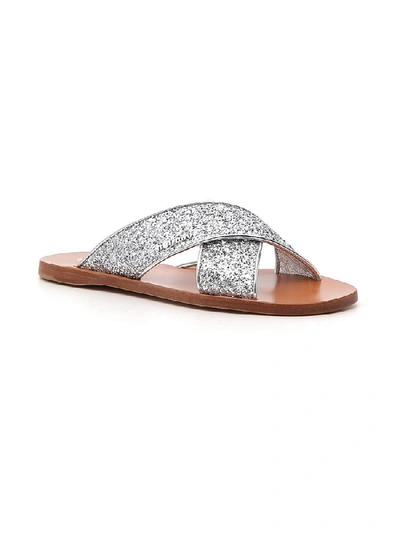 Shop Miu Miu Glitter Detailed Sandals In Silver