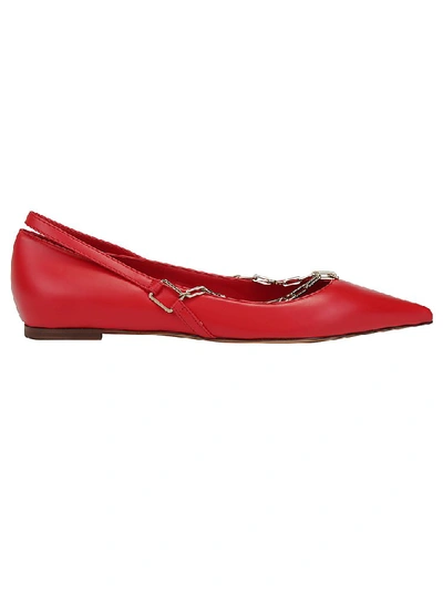 Shop Valentino Garavani Chain Pointed Toe Ballerinas In Red