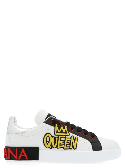 Shop Dolce & Gabbana Portofino Queen Logo Patch Sneakers In White