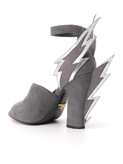 Shop Prada Thunderbolt Detail Ankle Strap Sandals In Silver