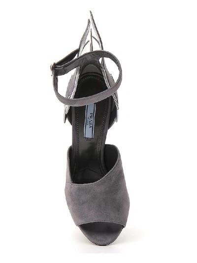 Shop Prada Thunderbolt Detail Ankle Strap Sandals In Silver