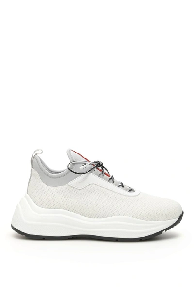 Prada Knit Lace-up Trainer Sneakers In White | ModeSens