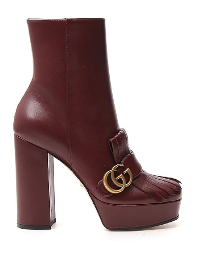 Shop Gucci Gg Marmont Heeled Ankle Boot In Red