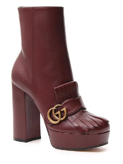 Shop Gucci Gg Marmont Heeled Ankle Boot In Red