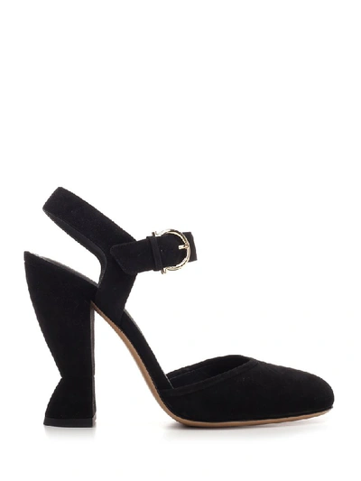 Shop Ferragamo Salvatore  Scuptural Heel Sandals In Black