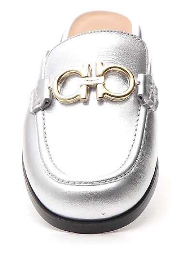 Shop Ferragamo Salvatore  Gancini Mules In Silver