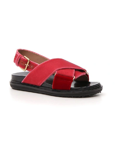Shop Marni Crossover Ankle Strap Sandals In Red