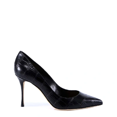 Shop Sergio Rossi Croc Effect Pointed Toe Pumps In Black