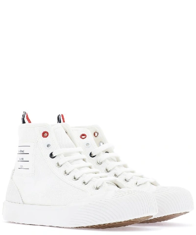 Shop Thom Browne Vulcanized High-top Sneakers In White