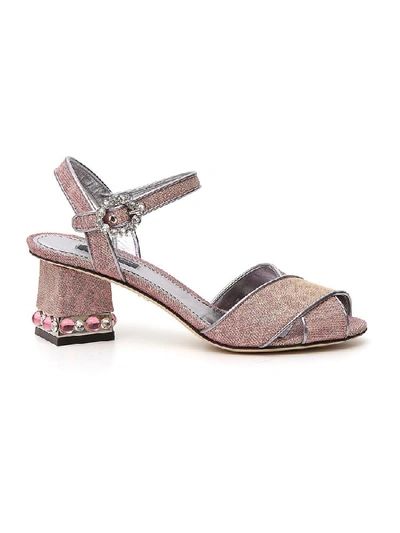 Shop Dolce & Gabbana Jewelled Heel Sandals In Pink