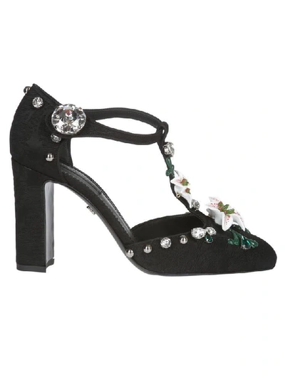 Shop Dolce & Gabbana Embellished T Strap Pumps In Black