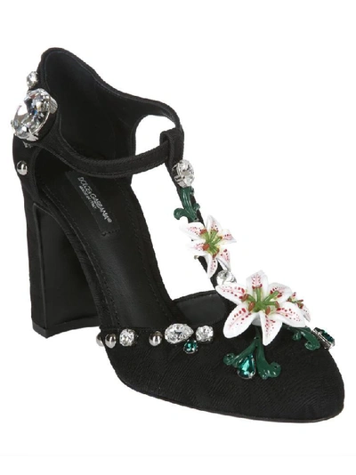 Shop Dolce & Gabbana Embellished T Strap Pumps In Black