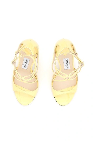 Shop Jimmy Choo Lang Patent Leather Sandals In Yellow