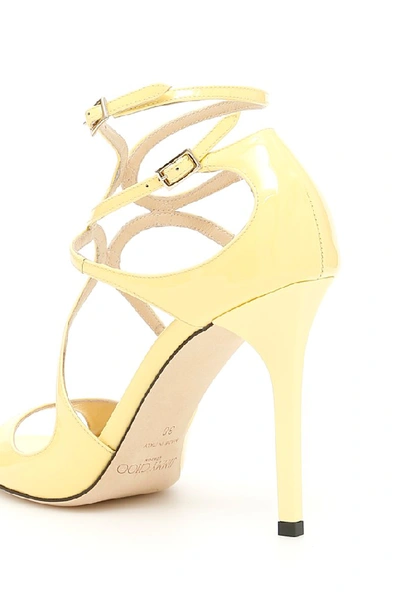 Shop Jimmy Choo Lang Patent Leather Sandals In Yellow