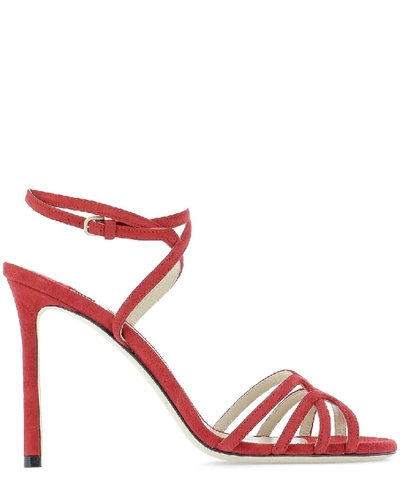 Shop Jimmy Choo Mimi 100 Ankle Strap Sandals In Red