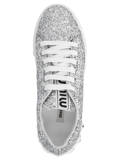 Shop Miu Miu Embellished Glitter Sneakers In Silver