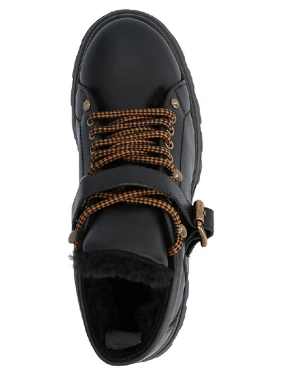 Shop Miu Miu Shearling Trim Buckle Strap Hiking Boots In Black