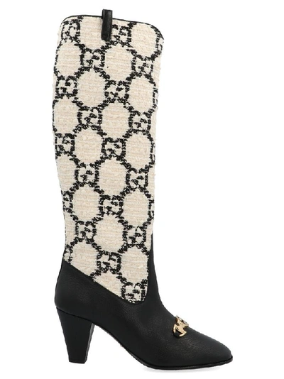 Shop Gucci Gg Horsebit Zummi Knee High Boots In Nero Bianco