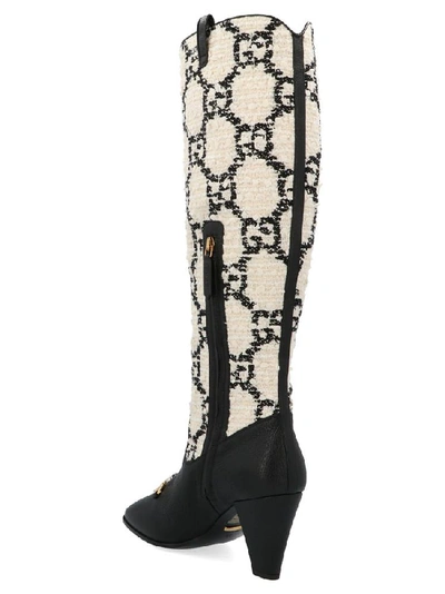 Shop Gucci Gg Horsebit Zummi Knee High Boots In Nero Bianco