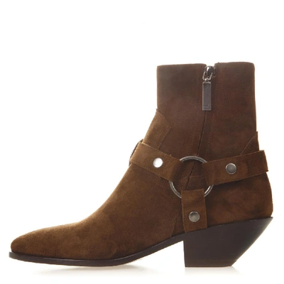 Shop Saint Laurent Buckled Ankle Boots In Brown