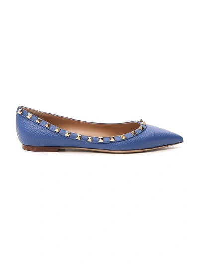 Shop Valentino Garavani Rockstud Ballerina Flat Shoes In Blue