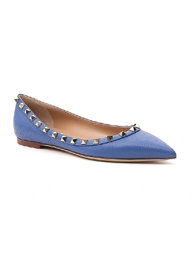 Shop Valentino Garavani Rockstud Ballerina Flat Shoes In Blue