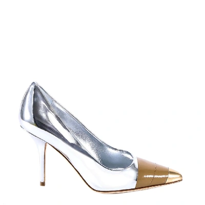 Shop Burberry Metallic Pointed Toe Pumps In Silver