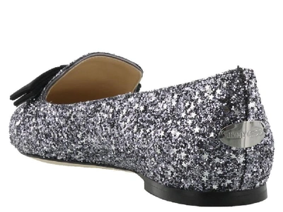 Shop Jimmy Choo Gala Glitter Flat Shoes In Silver