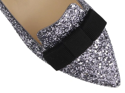 Shop Jimmy Choo Gala Glitter Flat Shoes In Silver